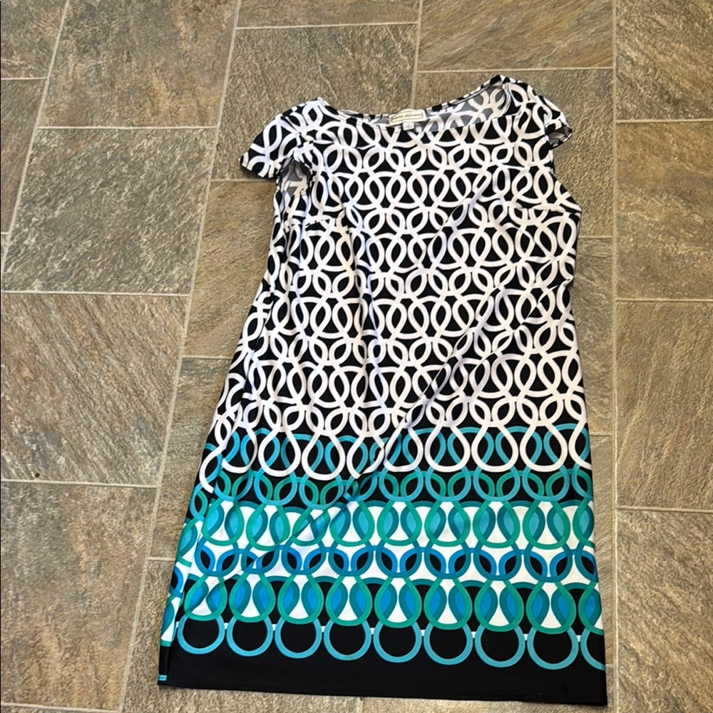 Karin Stevens Black and Blue Patterned Dress